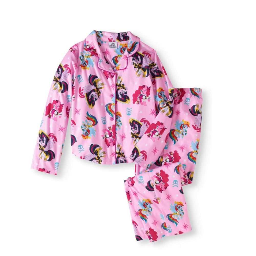 My Little Pony Button Up Pajamas set 6 - 6X SM Child Girls 2 Piece Flannel New